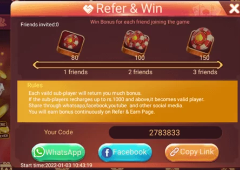 Teen Patti Cash Online Refer and earn